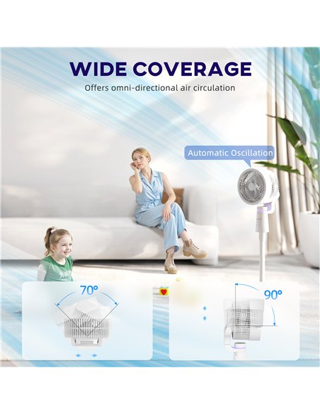 HOMCOM Pedestal Air Circulation Fan with Oscillating, Light Off, White