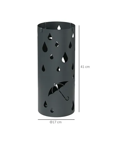 HOMCOM Freestanding Umbrella Stand for Hallway, Round Umbrella Basket with 4 Hooks and Drip Tray for Entryway, Dark Grey