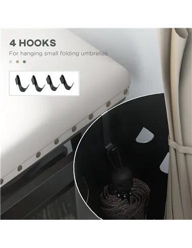 HOMCOM Freestanding Umbrella Stand for Hallway, Round Umbrella Basket with 4 Hooks and Drip Tray for Entryway, Dark Grey