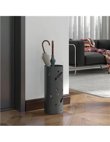 HOMCOM Freestanding Umbrella Stand for Hallway, Round Umbrella Basket with 4 Hooks and Drip Tray for Entryway, Dark Grey