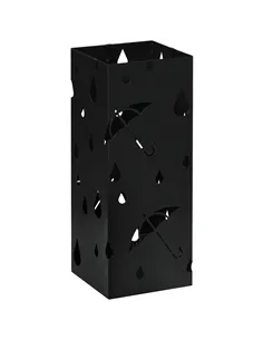HOMCOM Steel Umbrella Stand, Square Umbrella Holder with 4 Hooks and Removable Drip Tray, Hollowed Umbrella Basket for Hallway, 