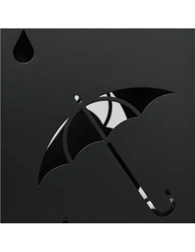 HOMCOM Steel Umbrella Stand, Square Umbrella Holder with 4 Hooks and Removable Drip Tray, Hollowed Umbrella Basket for Hallway, 