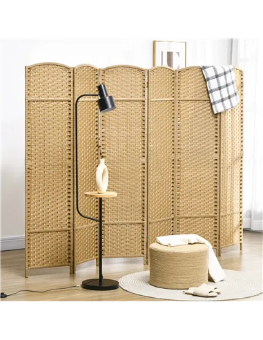 HOMCOM 6 Panel Folding Room Divider, Freestanding Privacy Screen for Living Room, Bedroom and Office, 240 x 170cm, Natural