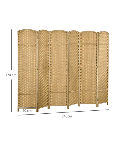 HOMCOM 6 Panel Folding Room Divider, Freestanding Privacy Screen for Living Room, Bedroom and Office, 240 x 170cm, Natural
