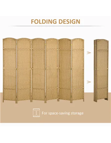 HOMCOM 6 Panel Folding Room Divider, Freestanding Privacy Screen for Living Room, Bedroom and Office, 240 x 170cm, Natural