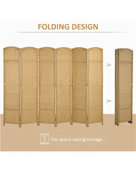 HOMCOM 6 Panel Folding Room Divider, Freestanding Privacy Screen for Living Room, Bedroom and Office, 240 x 170cm, Natural