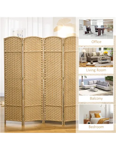 HOMCOM 6 Panel Folding Room Divider, Freestanding Privacy Screen for Living Room, Bedroom and Office, 240 x 170cm, Natural