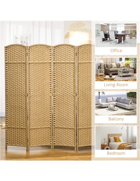 HOMCOM 6 Panel Folding Room Divider, Freestanding Privacy Screen for Living Room, Bedroom and Office, 240 x 170cm, Natural