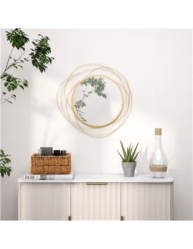 HOMCOM Abstract Metal Wire Wall Mirror, with Accessories - Gold Tone