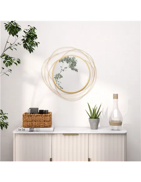 HOMCOM Abstract Metal Wire Wall Mirror, with Accessories - Gold Tone