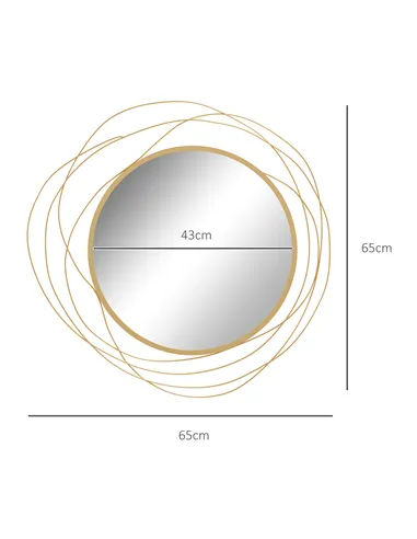 HOMCOM Abstract Metal Wire Wall Mirror, with Accessories - Gold Tone