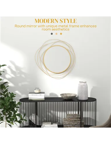 HOMCOM Abstract Metal Wire Wall Mirror, with Accessories - Gold Tone