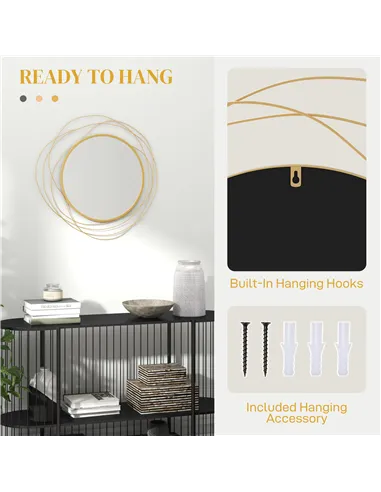 HOMCOM Abstract Metal Wire Wall Mirror, with Accessories - Gold Tone