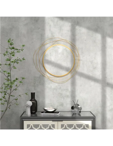 HOMCOM Abstract Metal Wire Wall Mirror, with Accessories - Gold Tone