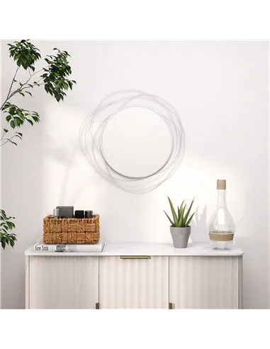 HOMCOM Abstract Metal Wire Wall Mirror, with Accessories - Silver