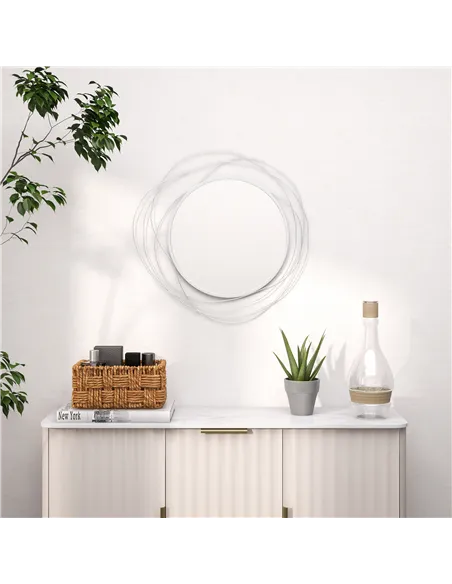 HOMCOM Abstract Metal Wire Wall Mirror, with Accessories - Silver