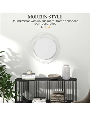 HOMCOM Abstract Metal Wire Wall Mirror, with Accessories - Silver