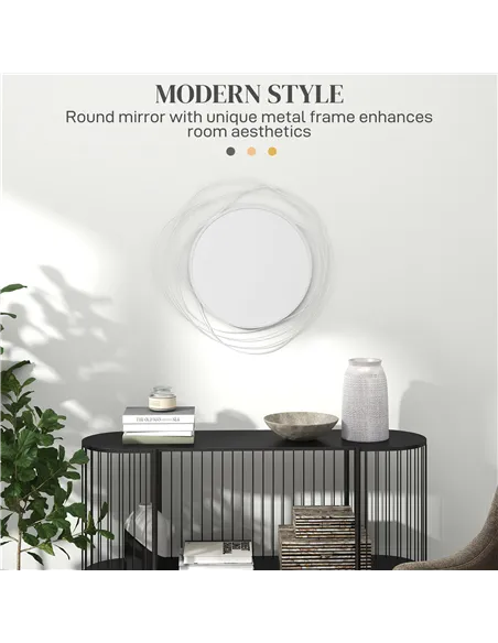 HOMCOM Abstract Metal Wire Wall Mirror, with Accessories - Silver