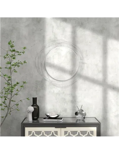 HOMCOM Abstract Metal Wire Wall Mirror, with Accessories - Silver