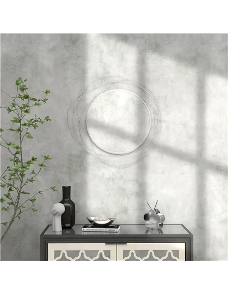 HOMCOM Abstract Metal Wire Wall Mirror, with Accessories - Silver