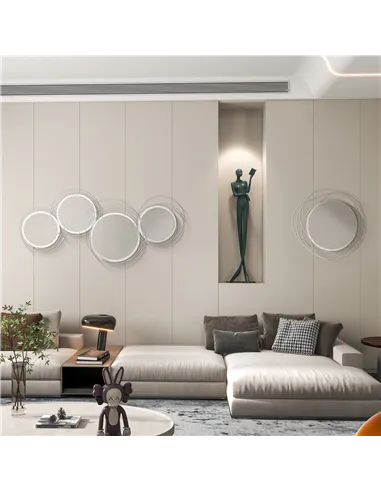 HOMCOM Abstract Metal Wire Wall Mirror, with Accessories - Silver