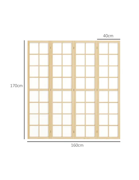 HOMCOM 4 Panel Folding Room Divider, Freestanding Room Separator, Indoor Privacy Screen for Living Room, Bedroom, 160 x 170cm