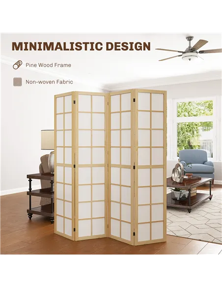 HOMCOM 4 Panel Folding Room Divider, Freestanding Room Separator, Indoor Privacy Screen for Living Room, Bedroom, 160 x 170cm