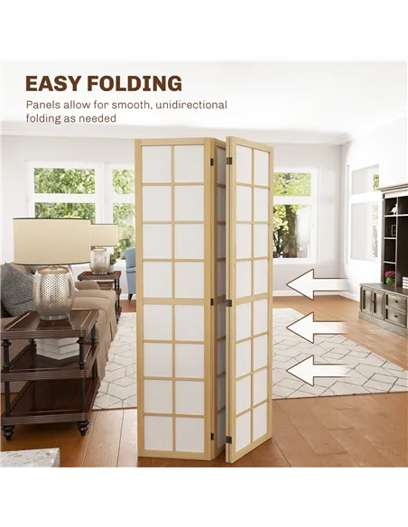HOMCOM 4 Panel Folding Room Divider, Freestanding Room Separator, Indoor Privacy Screen for Living Room, Bedroom, 160 x 170cm