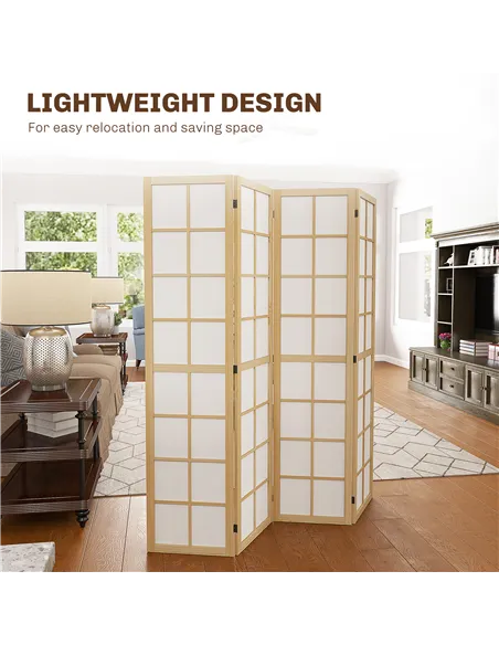 HOMCOM 4 Panel Folding Room Divider, Freestanding Room Separator, Indoor Privacy Screen for Living Room, Bedroom, 160 x 170cm