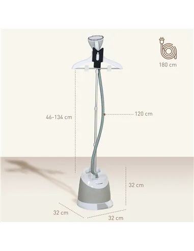 HOMCOM 1800W Standing Clothes Steamer, with Accessories - Grey