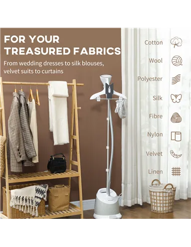 HOMCOM 1800W Standing Clothes Steamer, with Accessories - Grey