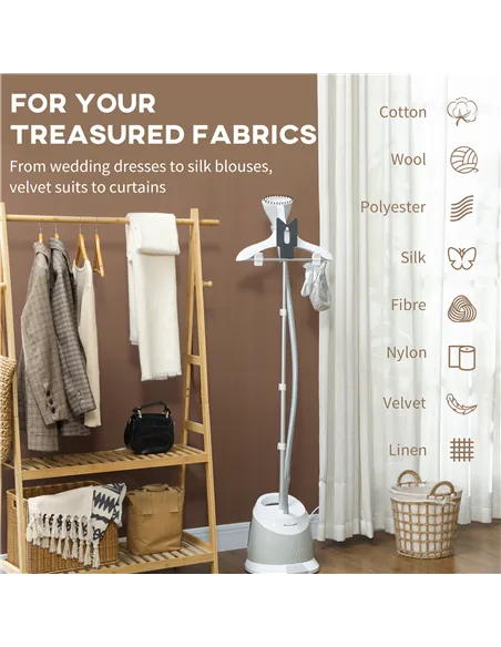 HOMCOM 1800W Standing Clothes Steamer, with Accessories - Grey