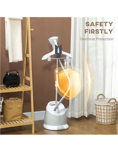 HOMCOM 1800W Standing Clothes Steamer, with Accessories - Grey