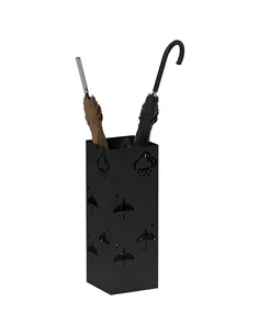 HOMCOM Metal Umbrella Stand, Square Umbrella Holder with Removable Drip Tray and 4 Hooks, Decorative Umbrella Storage Rack for H