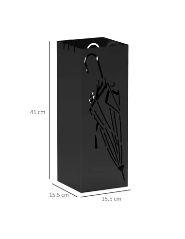 HOMCOM Metal Umbrella Stand, Square Umbrella Holder with 4 Hooks and Removable Drip Tray, Decorative Umbrella Storage Rack for E
