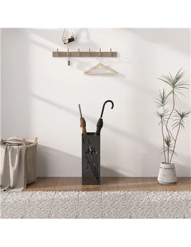 HOMCOM Metal Umbrella Stand, Square Umbrella Holder with 4 Hooks and Removable Drip Tray, Decorative Umbrella Storage Rack for E