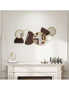 HOMCOM Metal Wall Art, Modern Decorative Mirror Decor, Hanging Home Wall Decoration for Living Room Bedroom Dining Room, Gold To 2