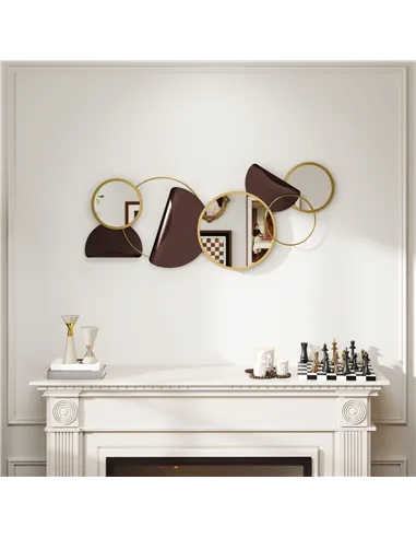HOMCOM Metal Wall Art, Modern Decorative Mirror Decor, Hanging Home Wall Decoration for Living Room Bedroom Dining Room, Gold To