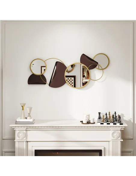 HOMCOM Metal Wall Art, Modern Decorative Mirror Decor, Hanging Home Wall Decoration for Living Room Bedroom Dining Room, Gold To