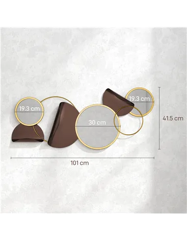 HOMCOM Metal Wall Art, Modern Decorative Mirror Decor, Hanging Home Wall Decoration for Living Room Bedroom Dining Room, Gold To