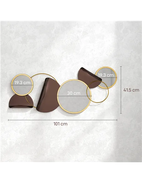 HOMCOM Metal Wall Art, Modern Decorative Mirror Decor, Hanging Home Wall Decoration for Living Room Bedroom Dining Room, Gold To