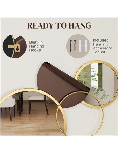 HOMCOM Metal Wall Art, Modern Decorative Mirror Decor, Hanging Home Wall Decoration for Living Room Bedroom Dining Room, Gold To