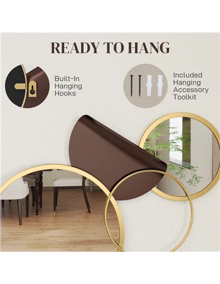 HOMCOM Metal Wall Art, Modern Decorative Mirror Decor, Hanging Home Wall Decoration for Living Room Bedroom Dining Room, Gold To