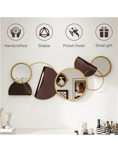 HOMCOM Metal Wall Art, Modern Decorative Mirror Decor, Hanging Home Wall Decoration for Living Room Bedroom Dining Room, Gold To