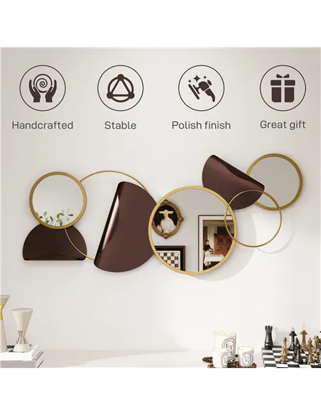 HOMCOM Metal Wall Art, Modern Decorative Mirror Decor, Hanging Home Wall Decoration for Living Room Bedroom Dining Room, Gold To
