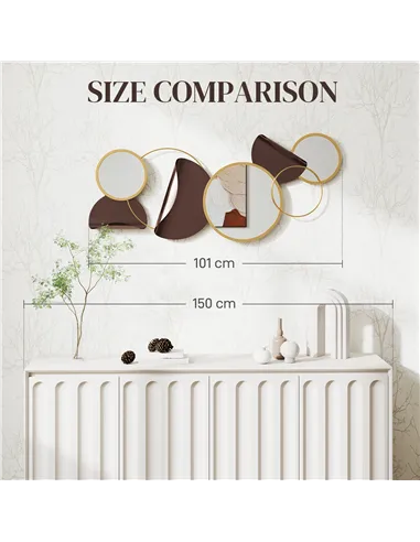 HOMCOM Metal Wall Art, Modern Decorative Mirror Decor, Hanging Home Wall Decoration for Living Room Bedroom Dining Room, Gold To