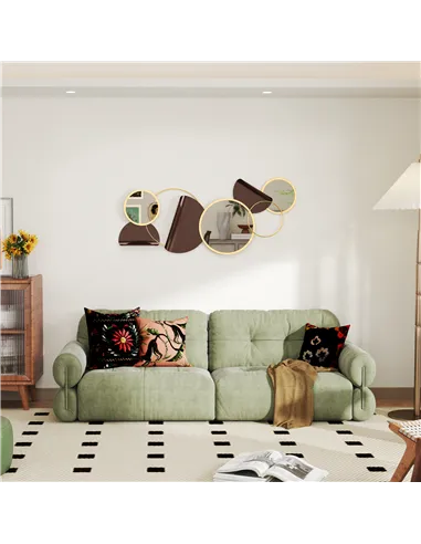 HOMCOM Metal Wall Art, Modern Decorative Mirror Decor, Hanging Home Wall Decoration for Living Room Bedroom Dining Room, Gold To