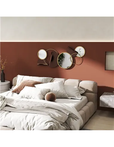 HOMCOM Metal Wall Art, Modern Decorative Mirror Decor, Hanging Home Wall Decoration for Living Room Bedroom Dining Room, Gold To