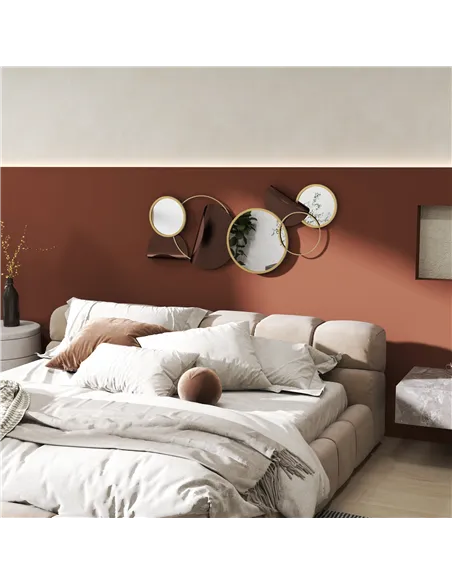 HOMCOM Metal Wall Art, Modern Decorative Mirror Decor, Hanging Home Wall Decoration for Living Room Bedroom Dining Room, Gold To