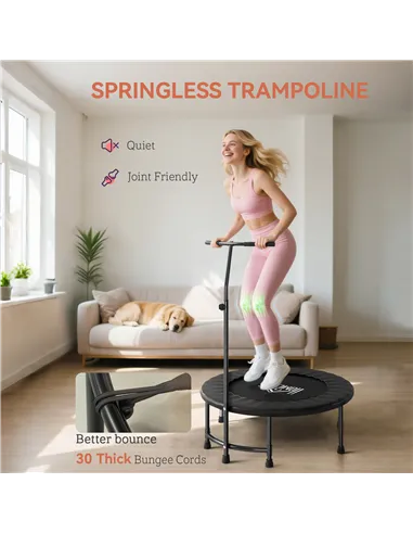 HOMCOM 40" Fitness Trampoline with Adjustable Handle, Rebounder Trampoline, Mini Jumper for Indoor Exercise Workout, Black